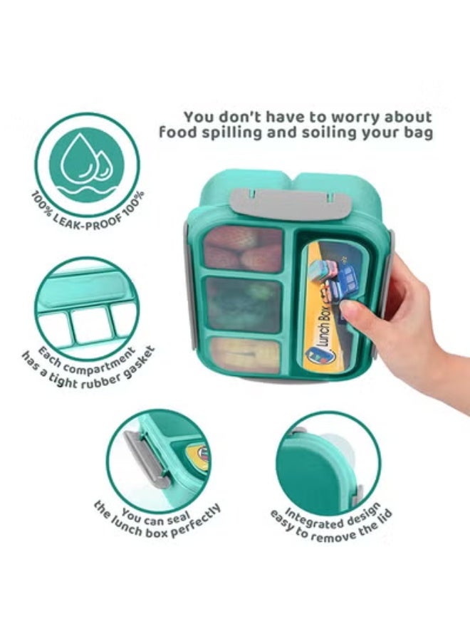 fantasize Bento Box,Bento Box Adult Lunch Box, Lunch Box Containers for Toddler/Kids/Adults, 1300ml-4 CompartmentsandFork, Leak-Proof, Microwave/Dishwasher/Freezer Safe, Bpa-Free(Green) - Image 3